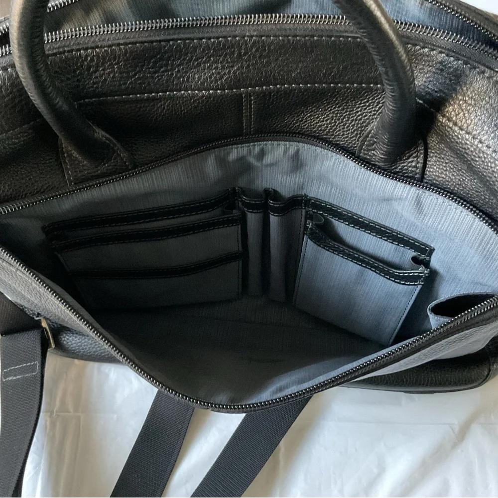 BOSCA  Black Pebbled Leather Slim Briefcase Laptop Bag